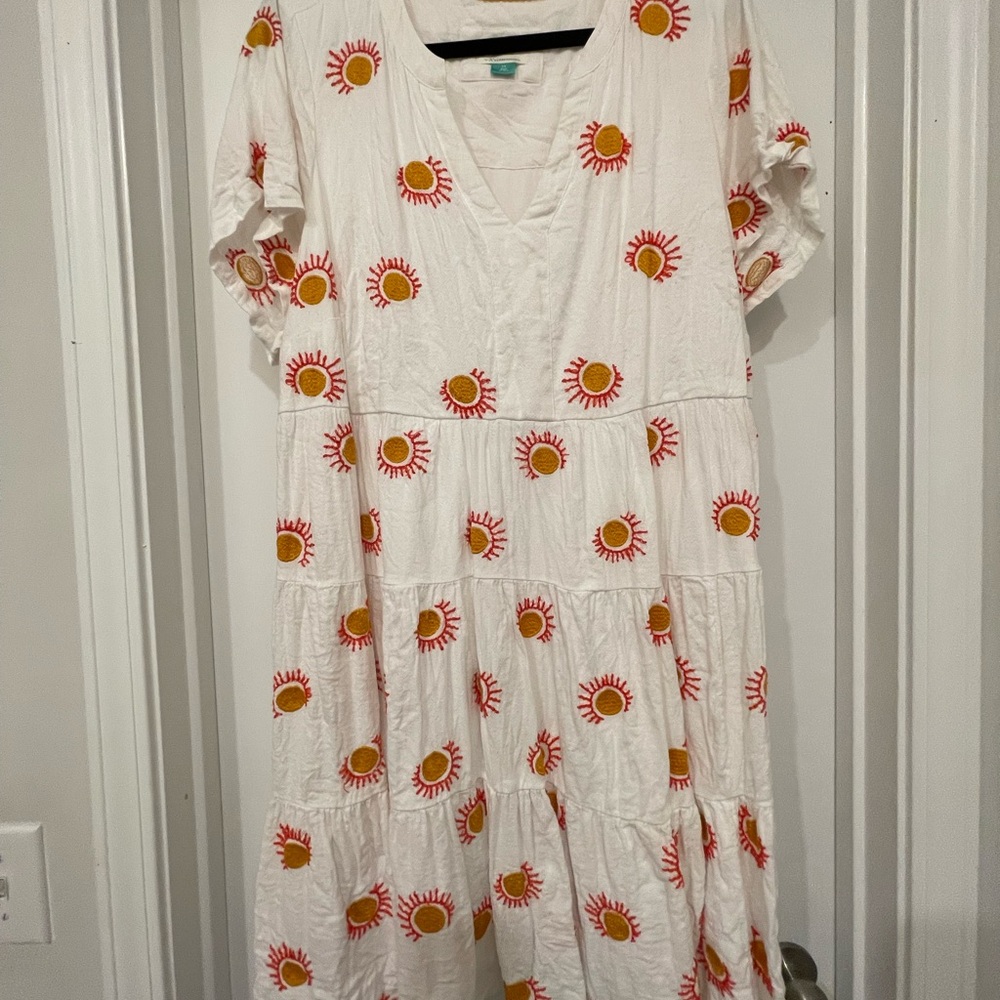 Anthropologie White Ruffled Tiered Sundress with Flutter Sleeves